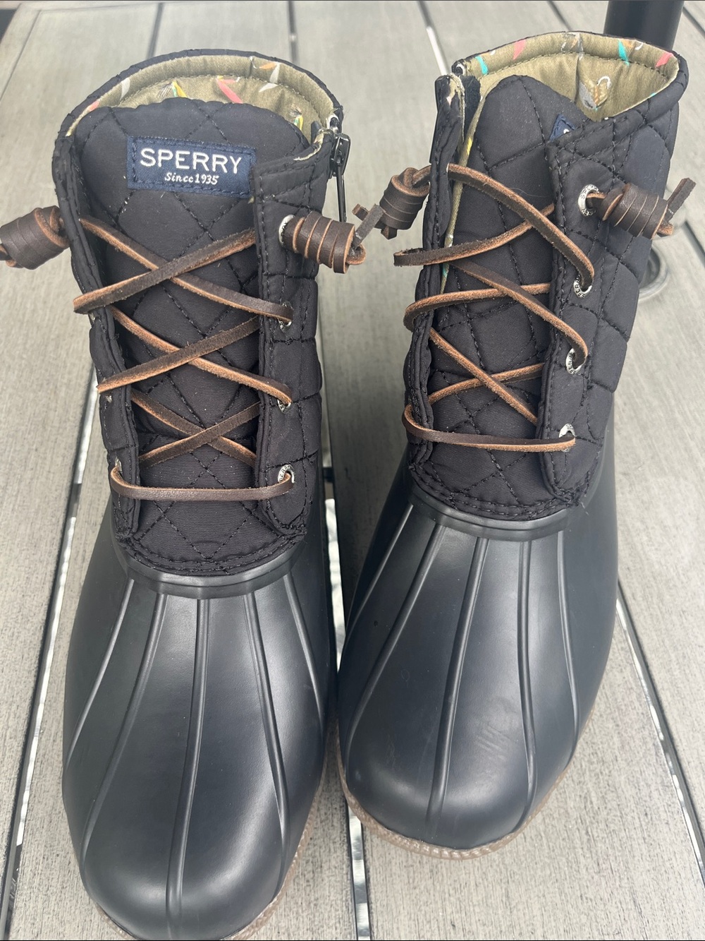Sperry Women’s Black Duck Boots — Quilted Waterproof Lace-Up